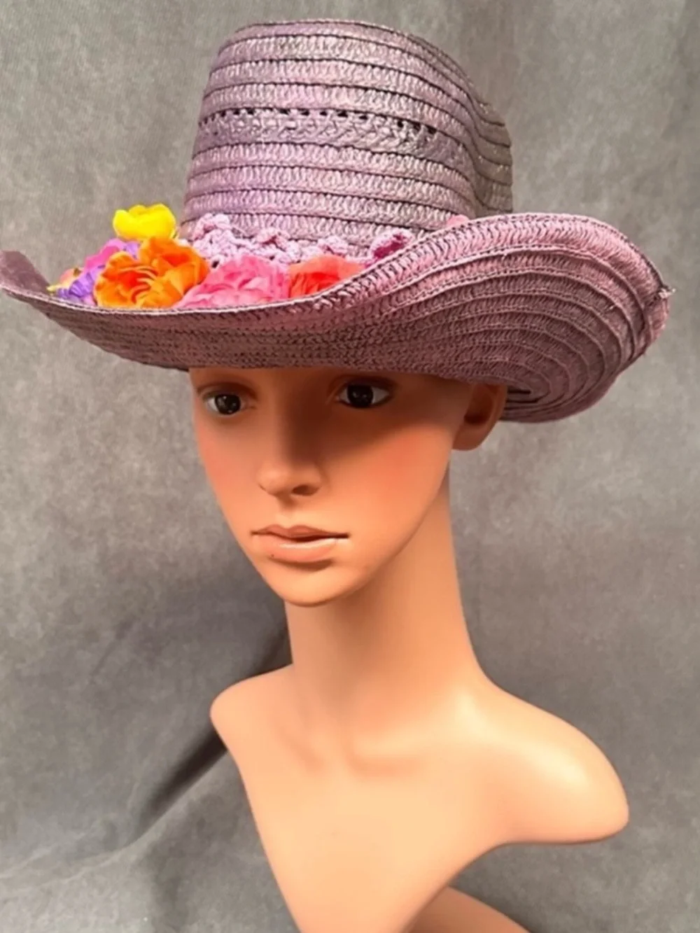 Vintage cowboy hat flowers floral purple western - Picture 6 of 8